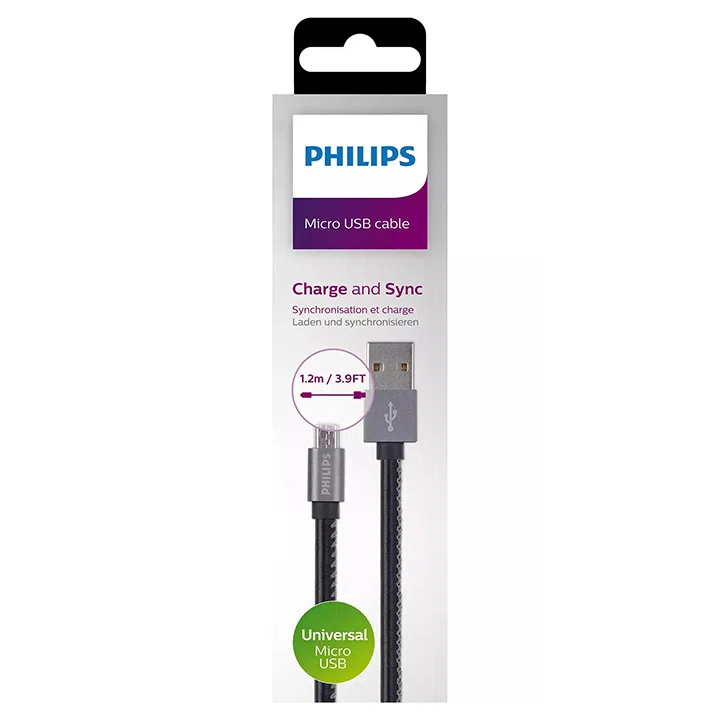کابل تبدیل USB به microUSB فیلیپس مدل DLC2518 B طول 120 سانتیمتر