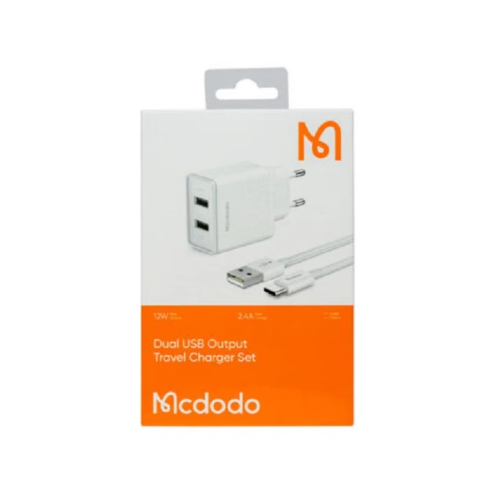 شارژر دیواری 12W دو پورت مک دودو مدل CH-3972 به همراه کابل USB به Type-c