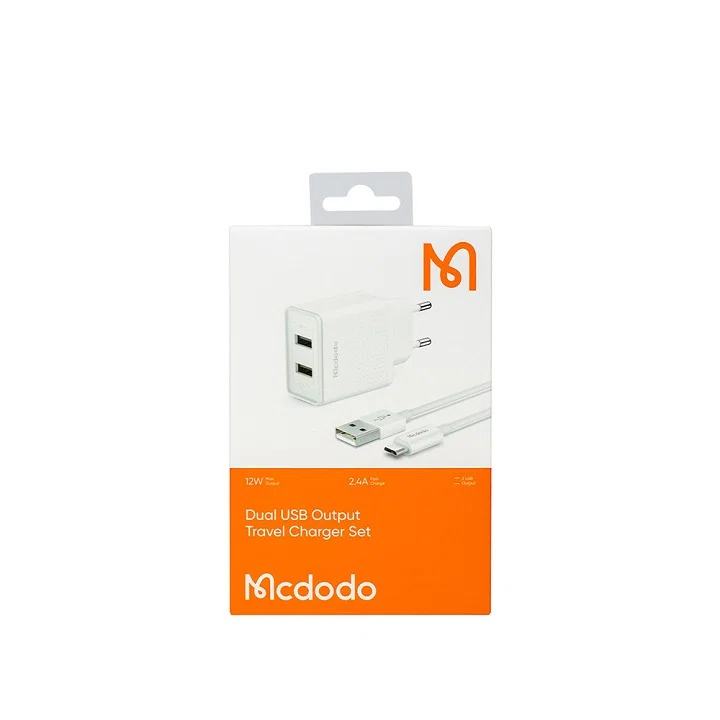 شارژر دیواری 12W دو پورت مک دودو مدل CH-3971 به همراه کابل USB به Micro