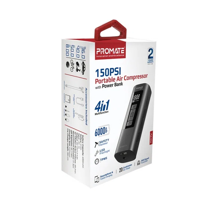 پاوربانک و کمپرسورهوای  ظرفیت 6000 میلی ‌آمپر ساعت پرومیت مدل AERIFY