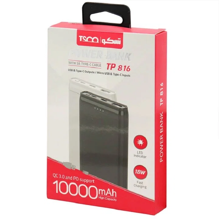 پاور بانک  ظرفیت 10000 میلی آمپر ساعت تسکو مدل TP 816