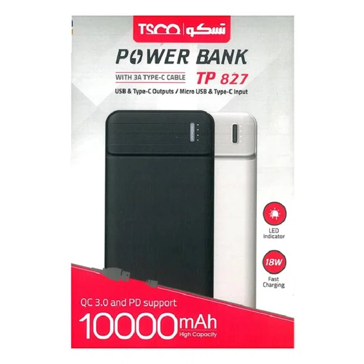 پاور بانک  ظرفیت 10000 میلی آمپر ساعت تسکو مدل TP 827