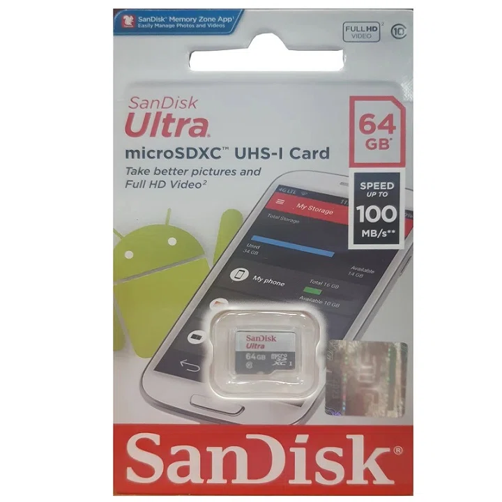 کارت حافظه 64 گیگابایتی microSDHC سن دیسک مدل Ultra کلاس 10 استاندارد UHS-I سرعت 100MBps