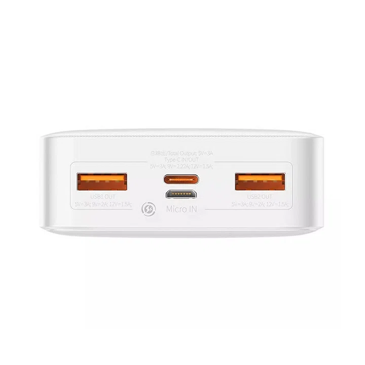 پاوربانک فست شارژ تایپ سی و یو اس بی 20 وات 20000 بیسوس با کابل میکرو یو اس بی 25 سانتی‌متری PPBD050302