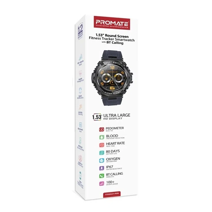 ساعت هوشمند پرومیت مدل XWATCH-R19.GREY با صفحه گرد و قابلیت تماس بلوتوثی