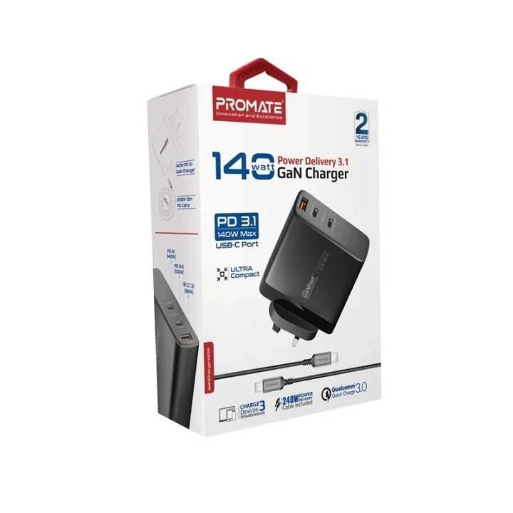 شارژر دیواری 140 وات پرومیت مدل GANCHARGE-140W