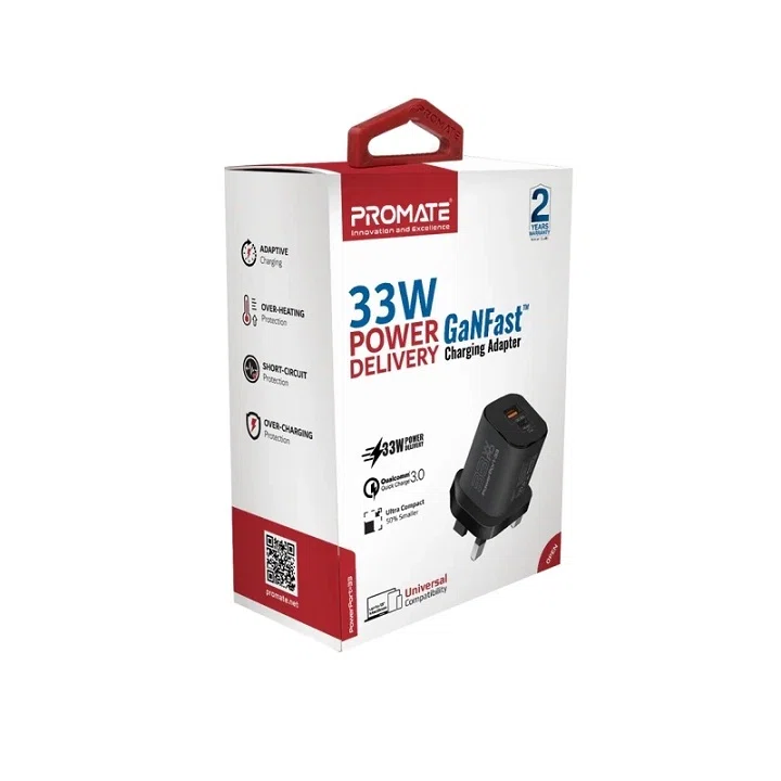شارژر دیواری 33 وات پرومیت مدل POWERPORT-33.BLACK.EU