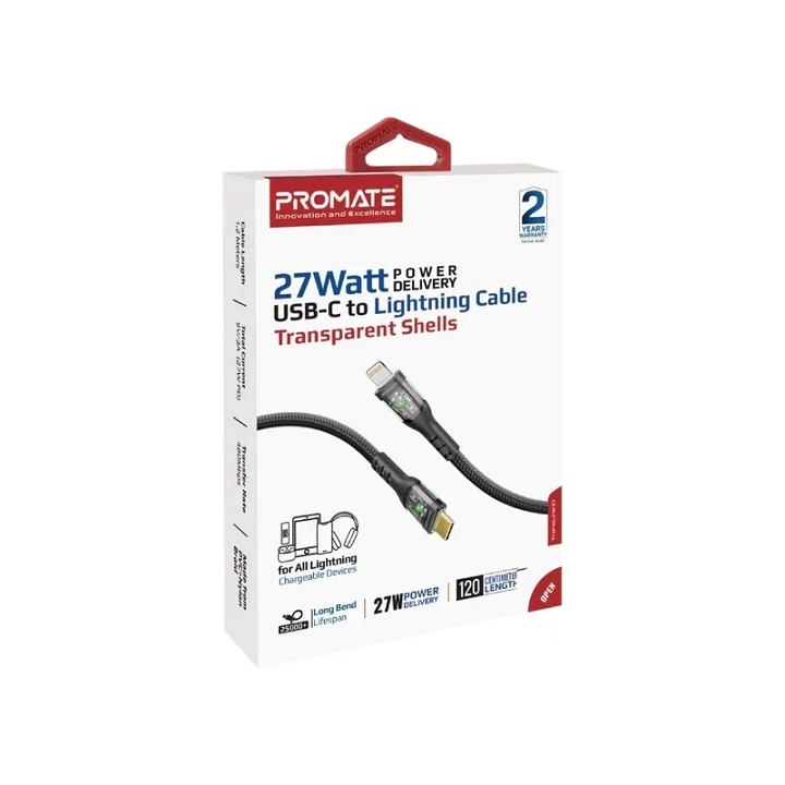 کابل USB-C به لایتنینگ شارژ سریع پرومیت مدل TRANSLINE-CI.BLACK