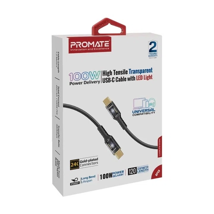 کابل USB-C به USB-C شارژ سریع پرومیت مدل LUCIDLINE-CC120