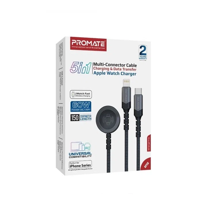کابل USB-C به USB-C/ پد شارژ اپل واچ/ لایتنینگ پرومیت مدل ICHARGE-TRIO