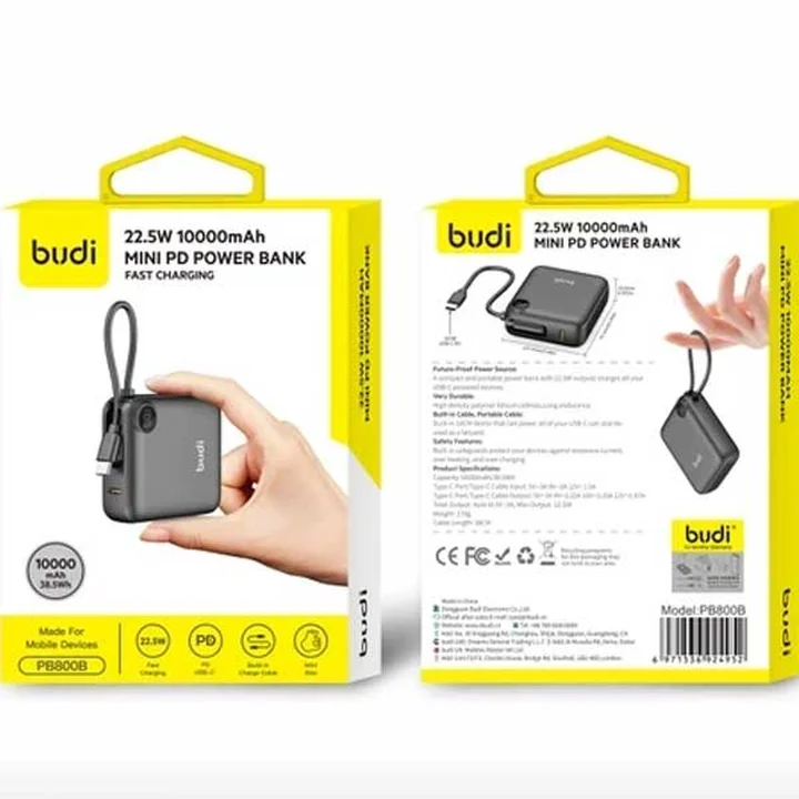 پاوربانک بودی 10000 میلی آمپر 22.5 وات مدل Budi PB800B