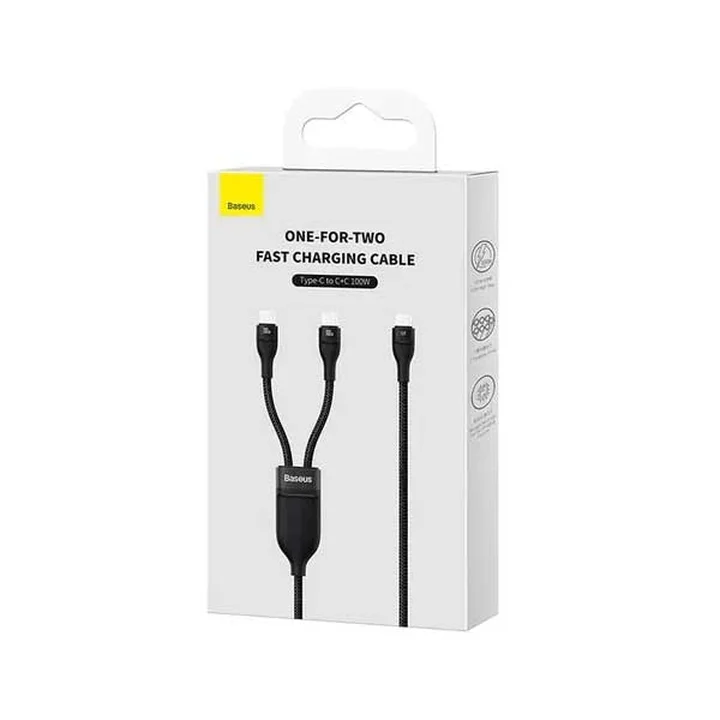 کابل تبدیل یک به دو USB-C به USB-C بیسوس مدل  Baseus Flash Series Ⅱ One-for-Two