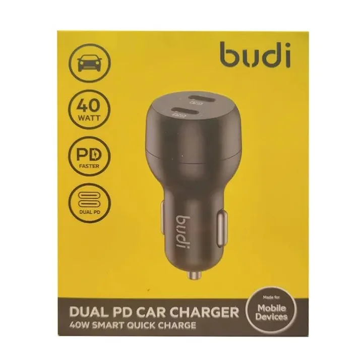 شارژر فندکی 40 وات بودی مدل Budi CC108RB با دو خروجی USB-C